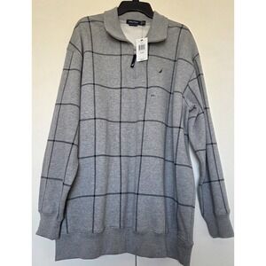 Nautica 1/4 Zip Size XXL  Men's Gray Window Pane Fleece ~NWT~